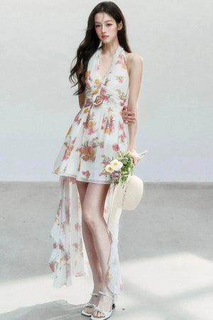 Chiffon Floral V-Neck Dress