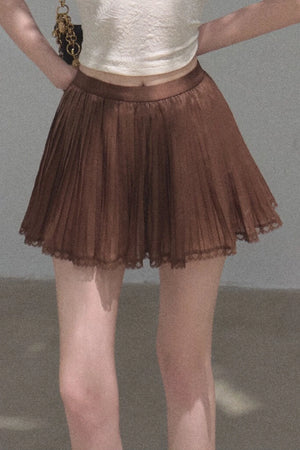 Chiffon Thin Lace Pleated Skirt