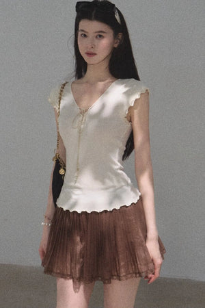 Chiffon Thin Lace Pleated Skirt