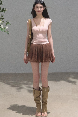Chiffon Thin Lace Pleated Skirt