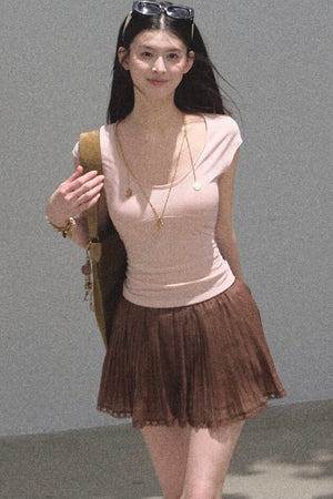 Chiffon Thin Lace Pleated Skirt