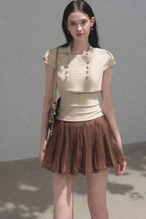Chiffon Thin Lace Pleated Skirt