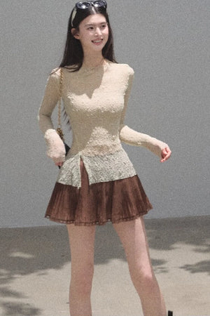 Chiffon Thin Lace Pleated Skirt