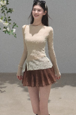 Chiffon Thin Lace Pleated Skirt