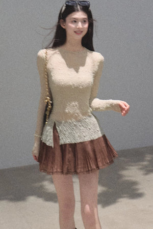 Chiffon Thin Lace Pleated Skirt