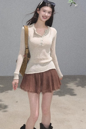 Chiffon Thin Lace Pleated Skirt