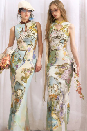 Chinese Style Ink Floral Cheongsam Dress