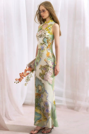 Chinese Style Ink Floral Cheongsam Dress