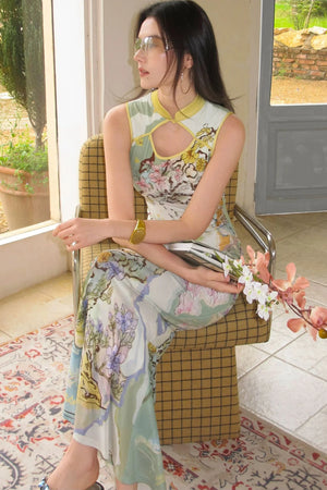 Chinese Style Ink Floral Cheongsam Dress