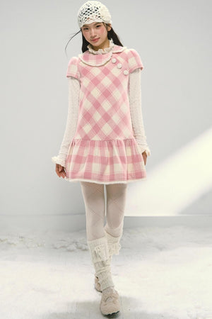 Christmas Doll Collar Tweed Dress Set-Up