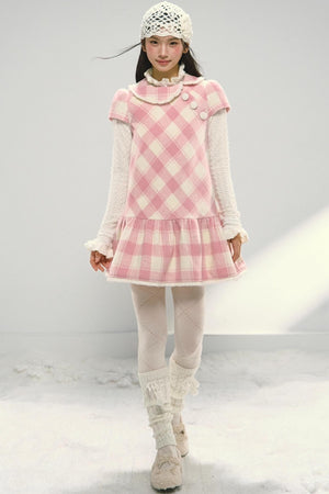 Christmas Doll Collar Tweed Dress Set-Up