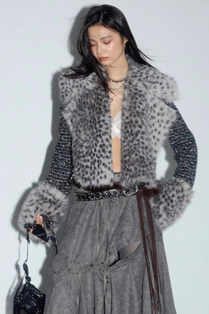 City Hunter Leopard Print Faux Fur Short Coat
