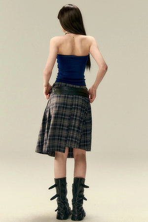 Classic Asymmetric Plaid Midi Skirt