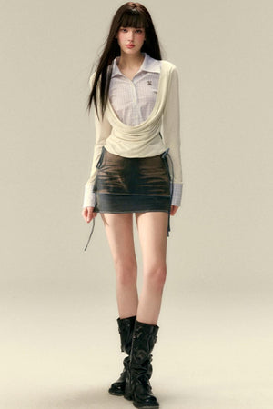 Classic Two-Piece Denim Straight Skirt