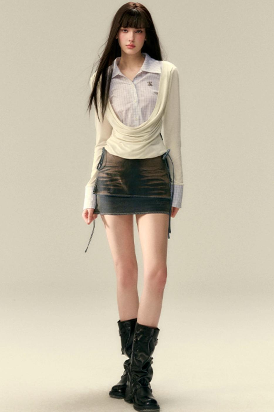 Classic Two-Piece Denim Straight Skirt