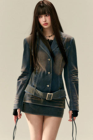 Classic Two-Piece Denim Straight Skirt
