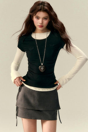 Classic Two-Piece Denim Straight Skirt