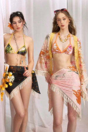 Cloud Flower Tropical Floral Triangle Bikini Set-Up