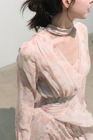 Cloud-Like Pink V-Neck Dress