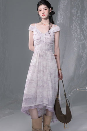 Cloud Smoke Purple Bow Tie Dress