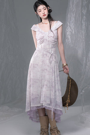 Cloud Smoke Purple Bow Tie Dress