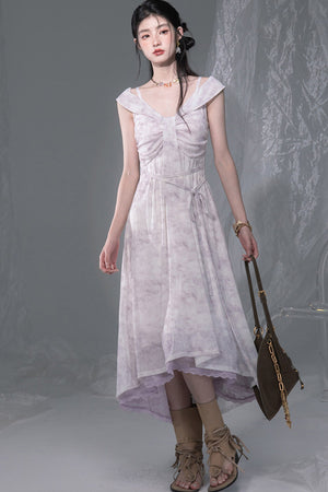 Cloud Smoke Purple Bow Tie Dress