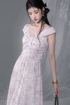 Cloud Smoke Purple Bow Tie Dress