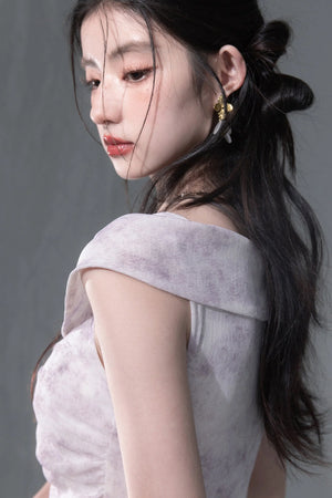 Cloud Smoke Purple Bow Tie Dress