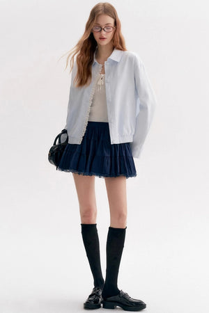 Cloud Stroll Cotton Lace Hem Lapel Jacket