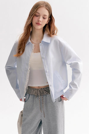 Cloud Stroll Cotton Lace Hem Lapel Jacket