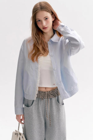 Cloud Stroll Cotton Lace Hem Lapel Jacket