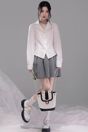 Cloud White Waist-Cinching Shirt