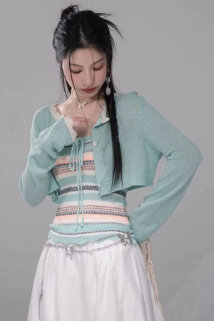 Coconut Breeze Striped Cardigan Set
