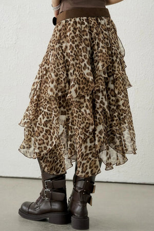 Coffee Leopard Chiffon Skirt