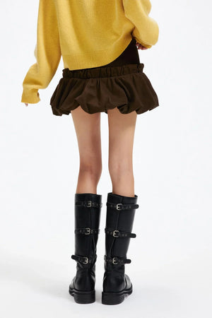 Coffee Patchwork Short Skirt