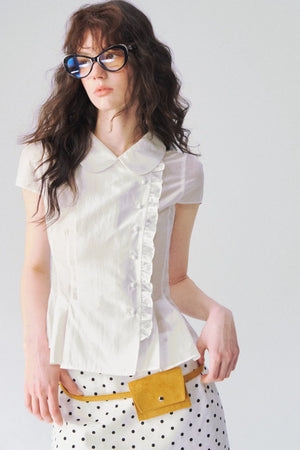 Collar Diagonal Ruffle Shirt