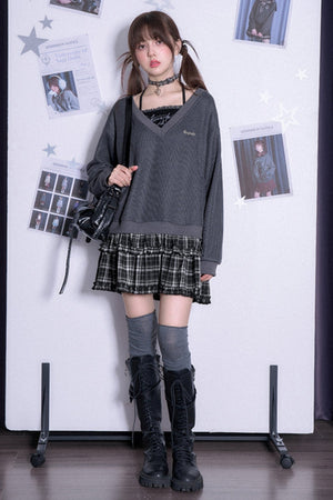 College Style Knit Fake Two-Piece Dress