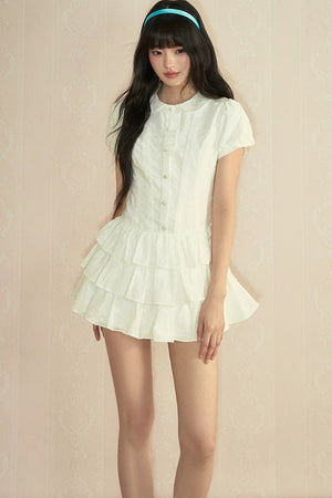 College Style Puff Sleeve Shirt Dress