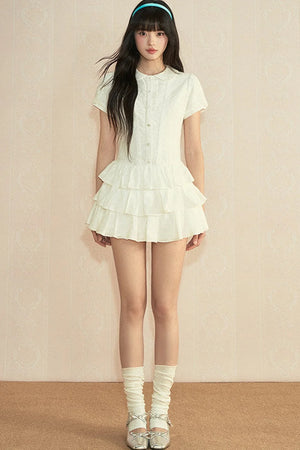 College Style Puff Sleeve Shirt Dress