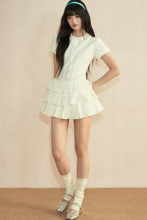 College Style Puff Sleeve Shirt Dress