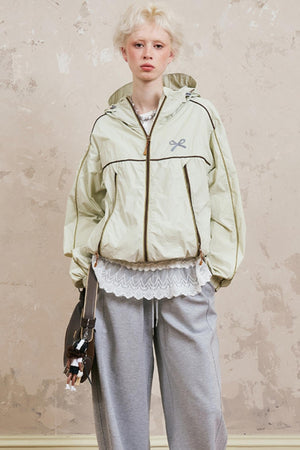 Color-Block Bow Hoodie Jacket