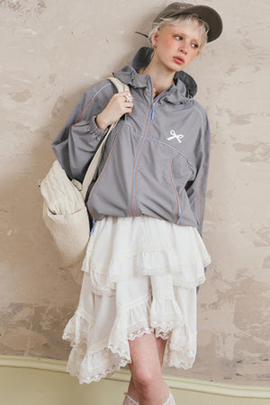 Color-Block Bow Hoodie Jacket