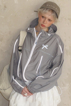 Color-Block Bow Hoodie Jacket