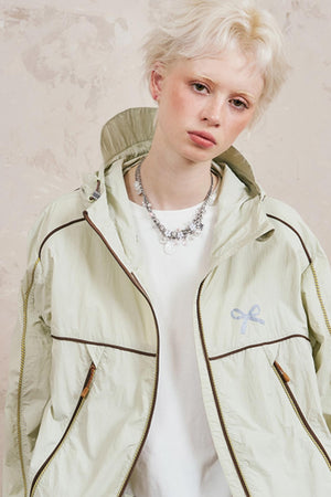 Color-Block Bow Hoodie Jacket