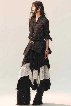 Color-Block Double Collar Blouse