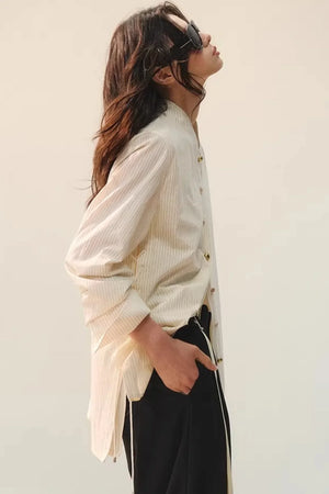Color-Block Double Collar Blouse