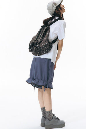 Color-Block Drawstring Elastic Waist Wide-Leg Mid-Length Shorts