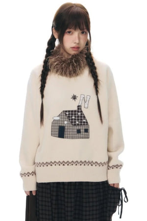 Color Block Embroidery Sweater