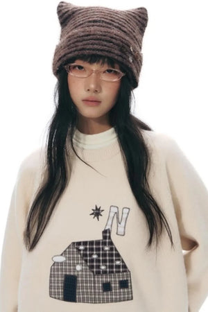 Color Block Embroidery Sweater