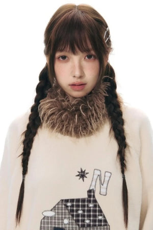 Color Block Embroidery Sweater